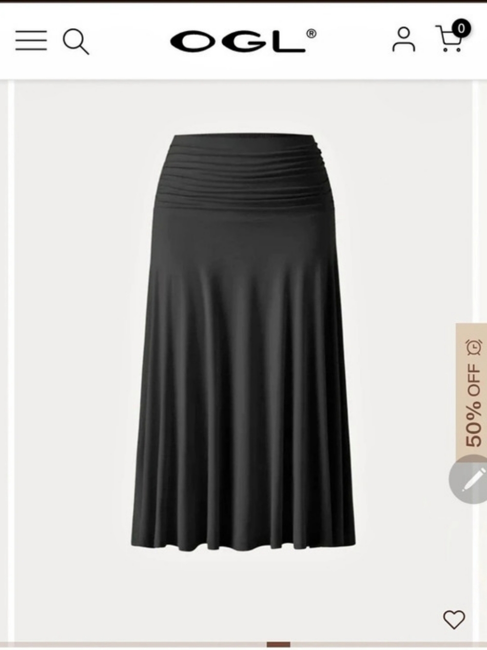 NWT OGL Eco-SkinKiss® Flowy Side-Ruched A-Line Midi Skirt in Black, size XL